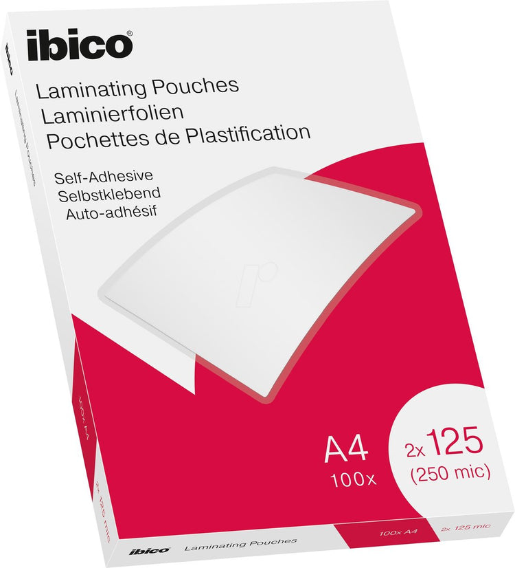 Ibico selbstklebende Laminierfolien – für A4-Dokumente – 2 x 125 Mikron – 100 Stück