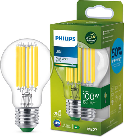 Philips LED Philips ultraeffiziente LED-Lampe transparent – 100 W – E27 – kaltweißes Licht