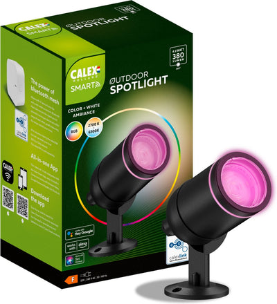 Calex Smart Outdoor LED-Außenleuchte – Smarter Bodenstrahler – RGB und warmweißes Licht – 4 W – Schwarz