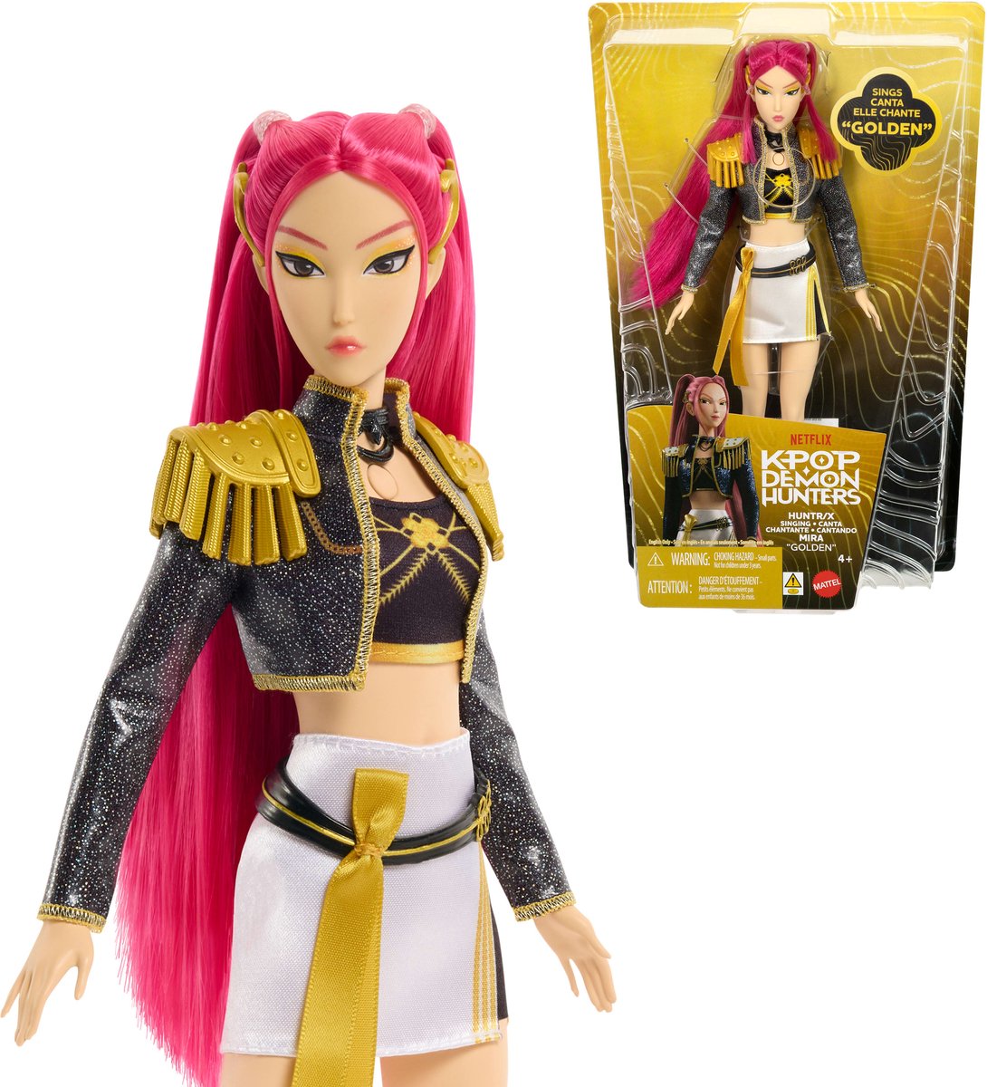 Mattel Kpop Dämonenjäger Hunter x Mira „goldene“ singende Puppe im Outfit