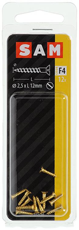 Mack 1019645 - Holzschraube Senkkopf Messing 12 Stück 2,5 x 12 mm | 10 Stück