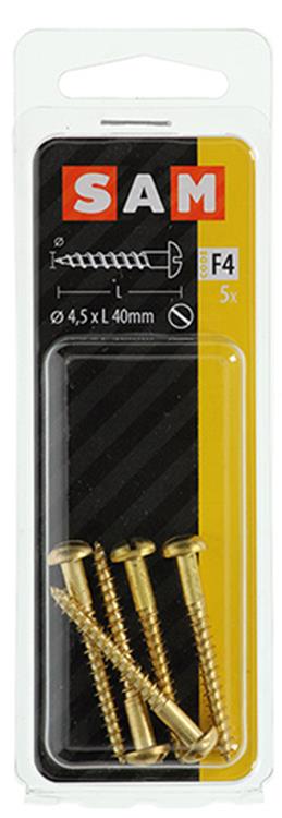 Mack 1019666 - Holzschraube Linsenkopf Messing 5 Stück 4,5 x 40 mm | 10 Stück