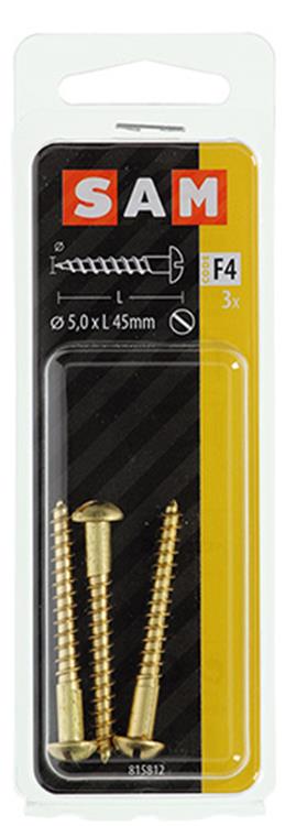 Mack 1019668 - Holzschraube Linsenkopf Messing 3 Stück 5,0 x 45 mm | 10 Stück