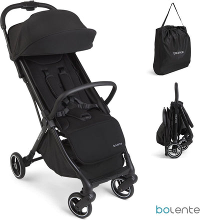 Bolente Beetle Kompaktbuggy schwarz | klein faltbar | leicht | Reisebuggy | zusammenklappbarer Buggy | Kinderwagen | 0 bis 4 Jahre | inklusive Tragetasche