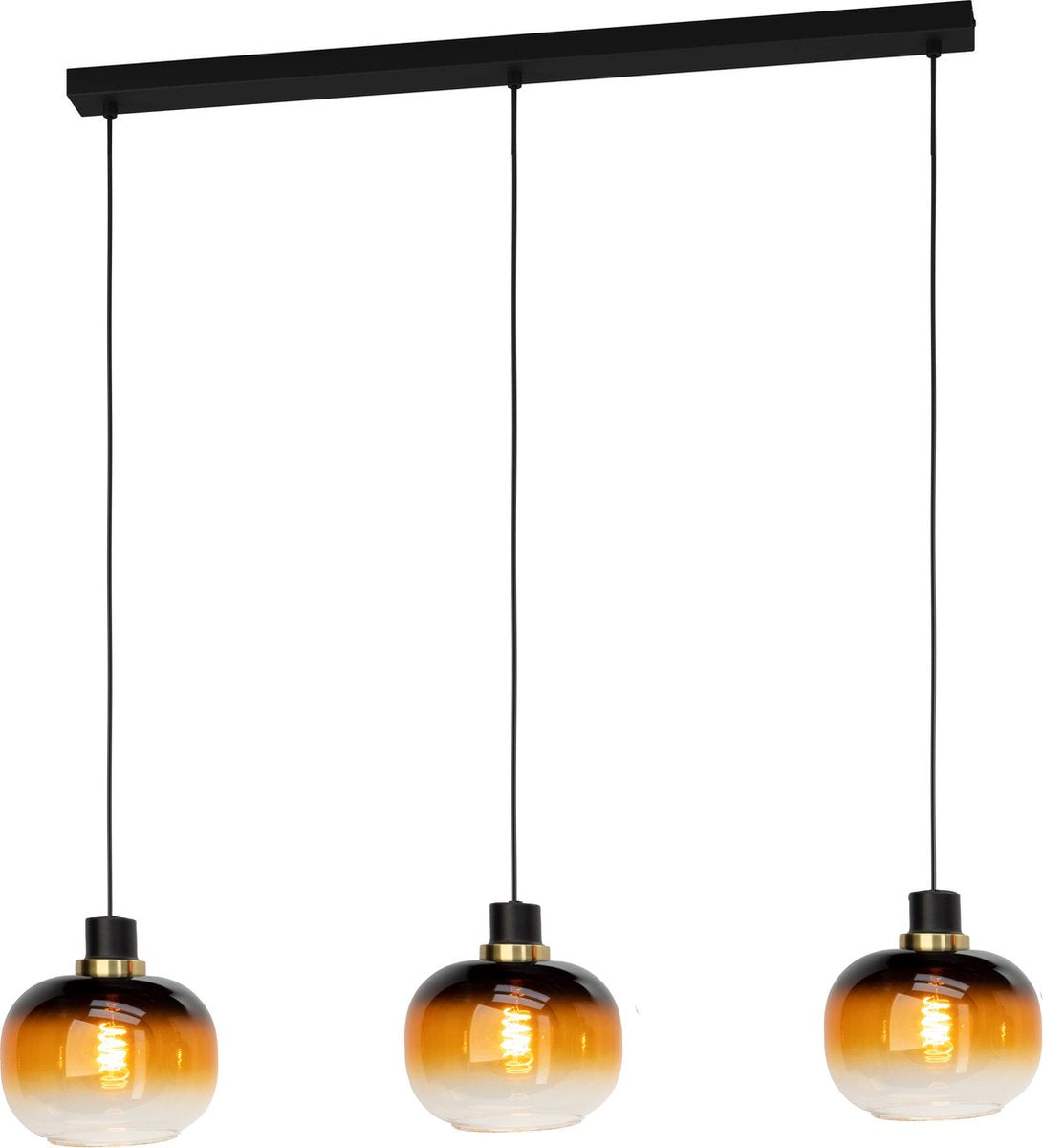 Eglo Oilella Hängelampe – E27 – 95 cm – bernsteinfarbenes Glas – schwarzes Messing