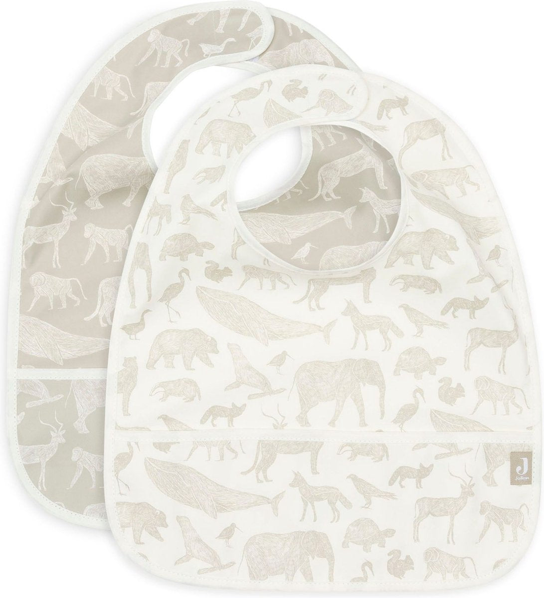 Jollein Lätzchen wasserdichte Tiere Nougat (2er Pack)