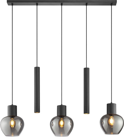 Brilliant Ligari – Hängelampe – 5-flammig – Strahl 123 cm – E27 max. 3 x 20 W, Gu10 max. 2 x 10 W – schwarzer Rauch