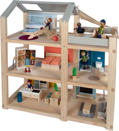 Kleines Fußholzpuppenhaus mit Möbeln