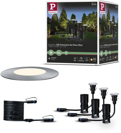 Paulmann Plug Shine LED Bodeneinbauleuchte Boden Mini Erweiterungsset IP67 3000K 3x2,5W Silber