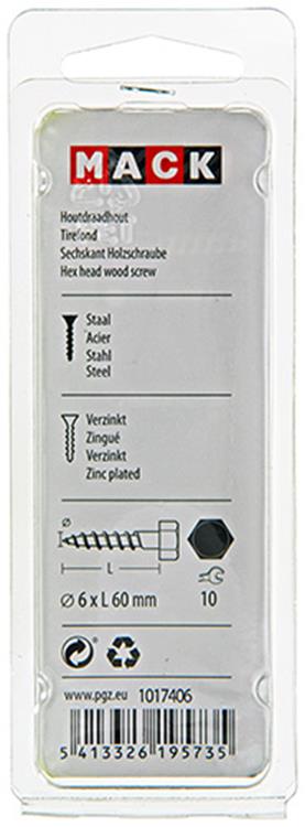 Mack 1017406 - Holzgewindebolzen Stahl verzinkt 8 Stück 6 x 60 mm | 10 Stück