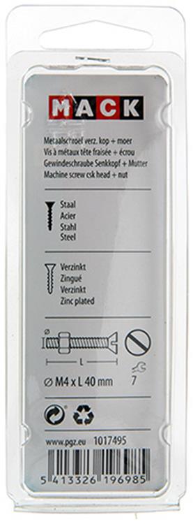 Mack 1017495 – Metallschraube verzinkt. Kopf + Mutter plattiert 12 Stück M4 x 40 mm | 10 Stück