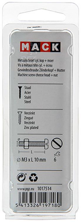 Mack 1017514 - Metallschraubzyl. Kopf + Mutter plattiert 30 Stück M3 x 10 mm | 10 Stück