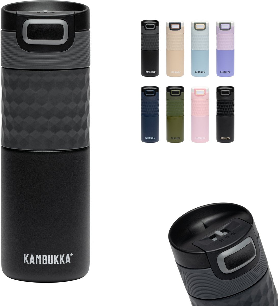 Kambukka Etna Grip Thermobecher 500 ml – leicht zu reinigen – auslaufsicherer Kaffeebecher – schwarzer Stahl