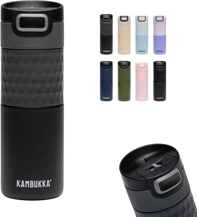 Kambukka Etna Grip Thermobecher 500 ml – leicht zu reinigen – auslaufsicherer Kaffeebecher – schwarzer Stahl