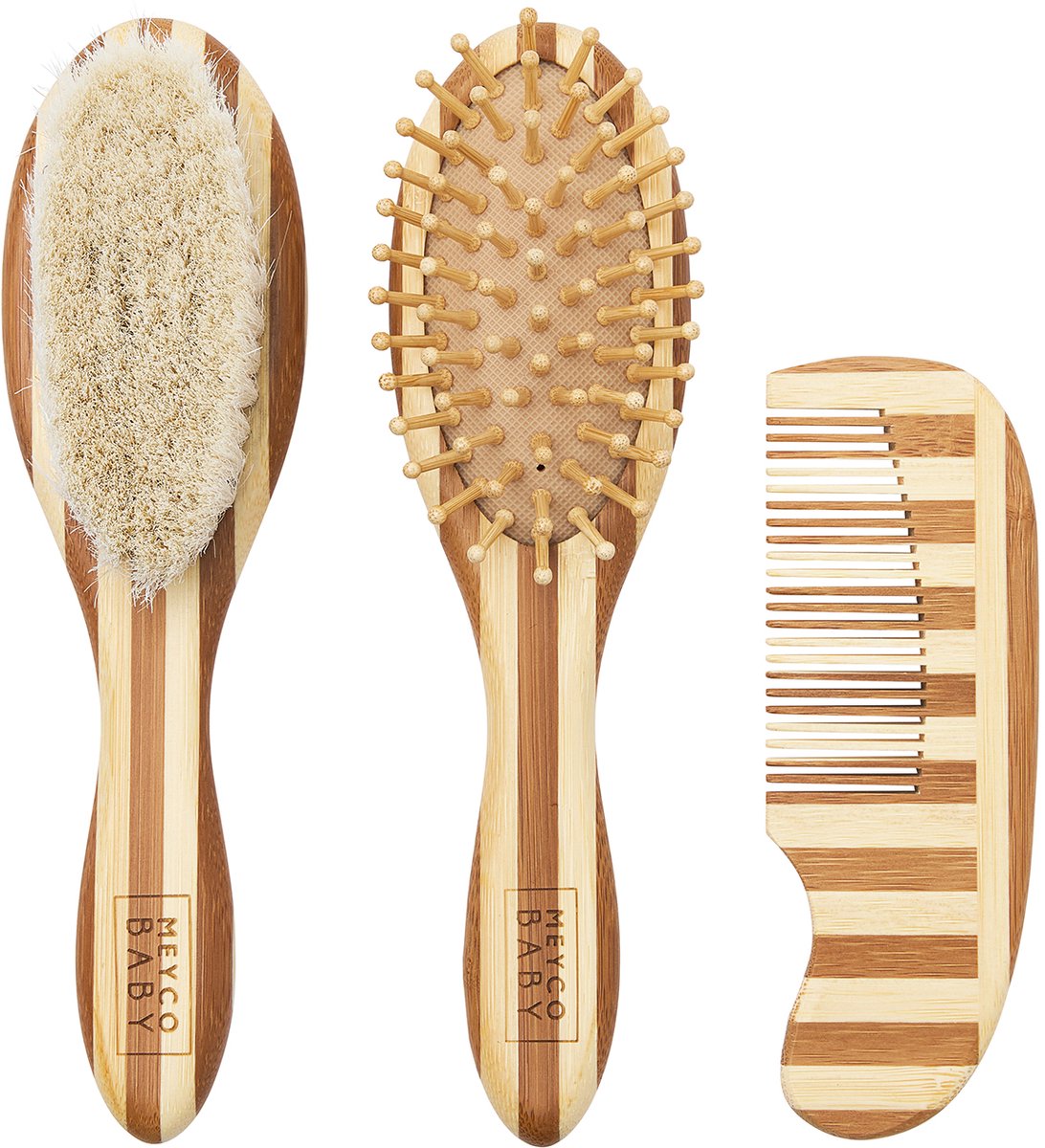 Meyco Baby-Streifen-Haarset – Bambus – Walnuss natur – 3-teilig