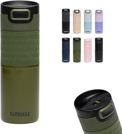 Kambukka Etna Grip Thermobecher 500 ml – Kaffeetasse to go – leicht zu reinigen – auslaufsicherer Kaffeebecher – Teebecher – Reisebecher – Khaki Warrior
