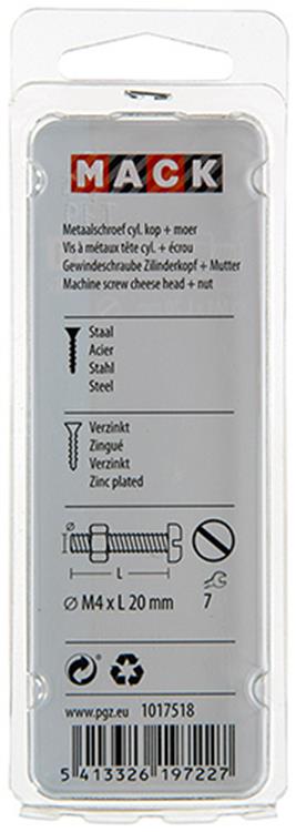 Mack 1017518 - Metallschraubzyl. Kopf + Mutter plattiert 18 Stück M4 x 20 mm | 10 Stück
