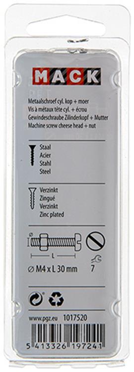 Mack 1017520 - Metallschraubzyl. Kopf + Mutter plattiert 14 Stück M4 x 30 mm | 10 Stück