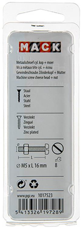 Mack 1017523 - Metallschraubzylinder Kopf + Mutter plattiert 16 Stück M5 x 16 mm | 10 Stück