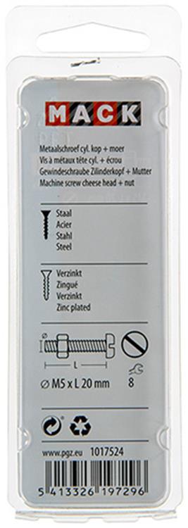Mack 1017524 - Metallschraubzylinder Kopf + Mutter plattiert 15 Stück M5 x 20 mm | 10 Stück