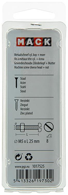 Mack 1017525 - Metallschraubzyl. Kopf + Mutter plattiert 14 Stück M5 x 25 mm | 10 Stück