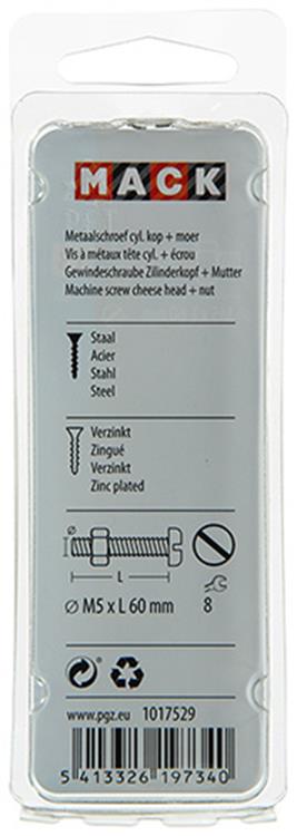 Mack 1017529 - Metallschraubzylinder Kopf + Mutter plattiert 6 Stück M5 x 60 mm | 10 Stück