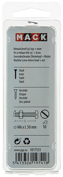 Mack 1017535 - Metallschraubzyl. Kopf + Mutter plattiert 5 Stück M6 x 50 mm | 10 Stück