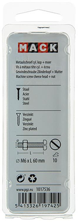Mack 1017536 - Metallschraubzyl. Kopf + Mutter plattiert 4 Stück M6 x 60 mm | 10 Stück
