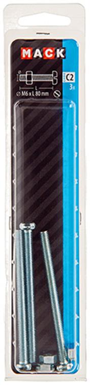 Mack 1017537 - Metallschraubzyl. Kopf + Mutter plattiert 3 Stück M6 x 80 mm | 5 Stück