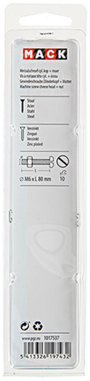 Mack 1017537 - Metallschraubzyl. Kopf + Mutter plattiert 3 Stück M6 x 80 mm | 5 Stück