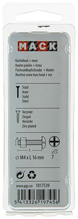 Mack 1017539 – Heizungsschraube + Mutter aus verzinktem Stahl, 22 Stück, M4 x 16 mm | 10 Stück