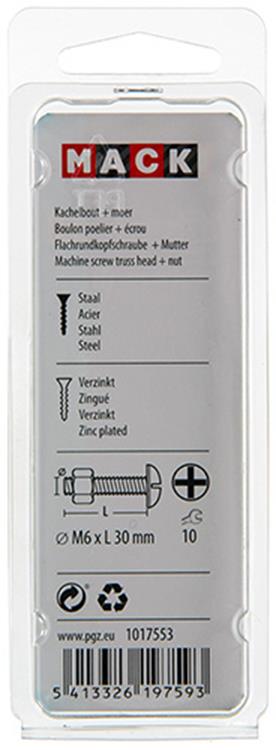 Mack 1017553 – Heizungsschraube + Mutter aus verzinktem Stahl, 8 Stück, M6 x 30 mm | 5 Stück
