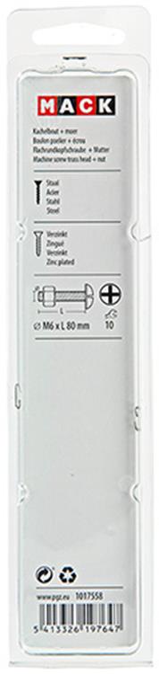 Mack 1017558 – Heizungsschraube + Mutter aus verzinktem Stahl, 4 Stück, M6 x 80 mm | 5 Stück