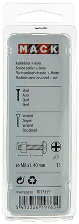 Mack 1017559 – Heizungsschraube + Mutter aus verzinktem Stahl, 5 Stück, M8 x 40 mm | 5 Stück