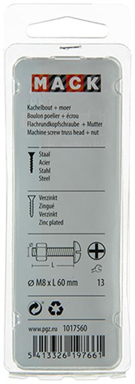Mack 1017560 – Heizungsschraube + Mutter aus verzinktem Stahl, 4 Stück, M8 x 60 mm | 5 Stück