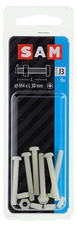 Mack 1017641 - Metallschraubzyl. Kopf + Mutter Nylon 6 Stück M4 x 30 mm | 10 Stück