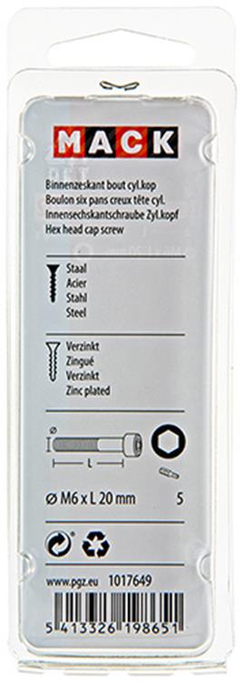 Mack 1017649 - Innensechskantschraube Zyl. Kopf plattiert. 7 Stück m6 x 20 mm | 10 Stück