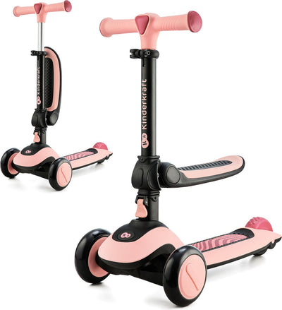 Kinderkraft Halley 2-in-1 Laufrad und Dreiradroller – verstellbarer Sattellenker – LED-Räder – klappbar – 1–5 Jahre – max. 50 kg – rosa