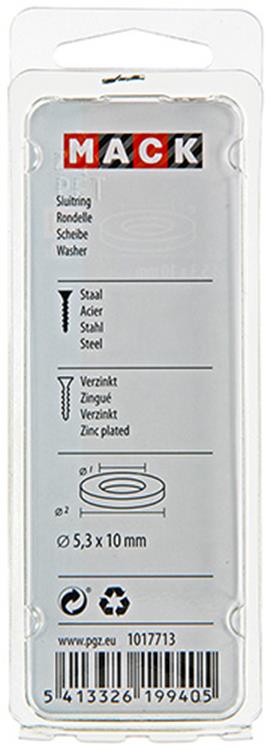 Mack 1017713 – Unterlegscheibe aus verzinktem Stahl, 50 Stück, 5,3 x 10 mm | 10 Stück