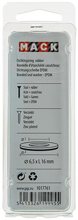 Mack 1017761 - Dichtring Gummi verzinkt 15 Stück 6,5 x 16 mm | 10 Stück