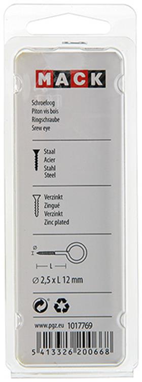 Mack 1017769 - Schraubenöse aus verzinktem Stahl, 18 Stück, 2,5 x 12 mm | 10 Stück
