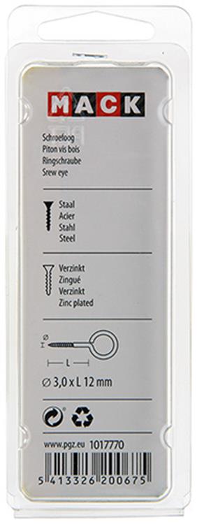 Mack 1017770 - Schraubenöse aus verzinktem Stahl, 15 Stück, 3,0 x 12 mm | 10 Stück
