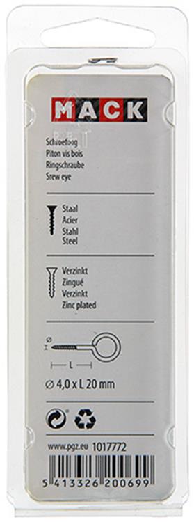 Mack 1017772 - Schraubenöse aus verzinktem Stahl, 10 Stück, 4,0 x 20 mm | 10 Stück