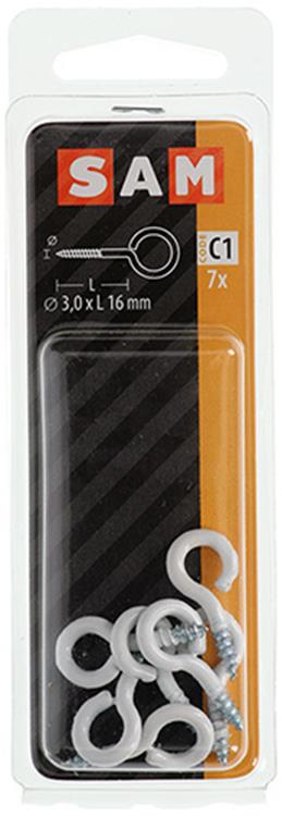 Mack 1017784 - Schrauböse Stahl weiß 7 Stück 3,0 x 16 mm | 10 Stück