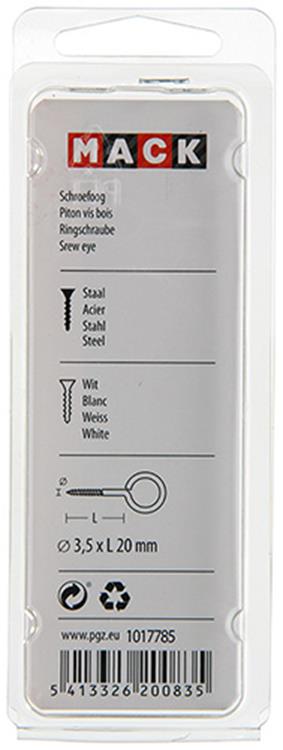 Mack 1017785 - Schrauböse Stahl weiß 5 Stück 3,5 x 20 mm | 10 Stück