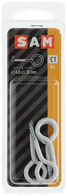 Mack 1017786 - Schrauböse Stahl weiß 4 Stück 4,0 x 30 mm | 10 Stück