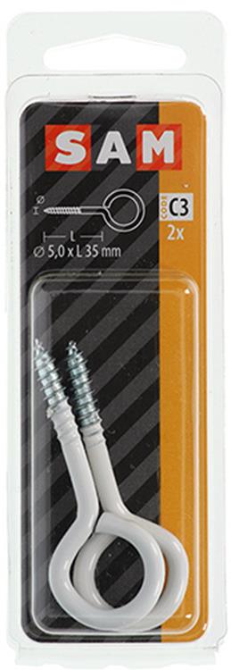 Mack 1017787 - Schrauböse Stahl weiß 2 Stück 5,0 x 35 mm | 10 Stück