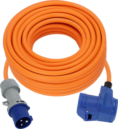 Brennerstuhl Cee-Verlängerungskabel 25m Kabel in Orange (CEE-Stecker und Winkelkupplung inkl. Kombisteckdose mit LED-Spannungsanzeige, 230V 16A, für den dauerhaften Außeneinsatz, Made in Germany)