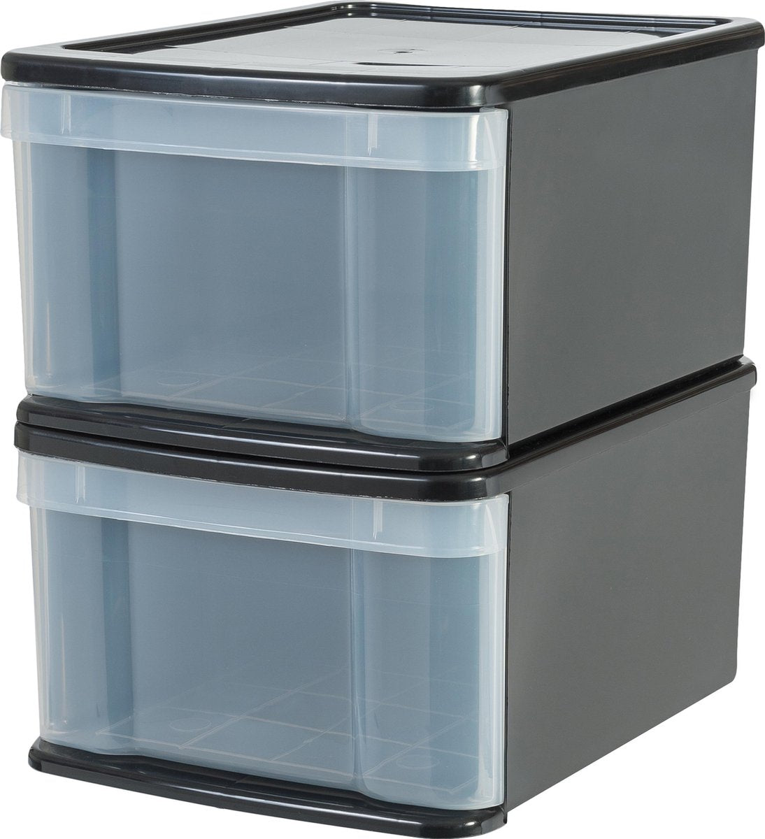 Iris Stapelschublade – Aufbewahrungsschublade – 20 l – Kunststoff – schwarz transparent – 2er-Set
