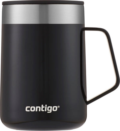 Contigo Contingo Streeterville Schreibtischbecher, isolierter Thermo-Kaffeebecher aus Edelstahl mit Henkel und Deckel, hält Kaffee und Tee bis zu 5 Stunden warm, ideal sowohl für das Büro als auch zu Hause, 410 ml | Lakritze